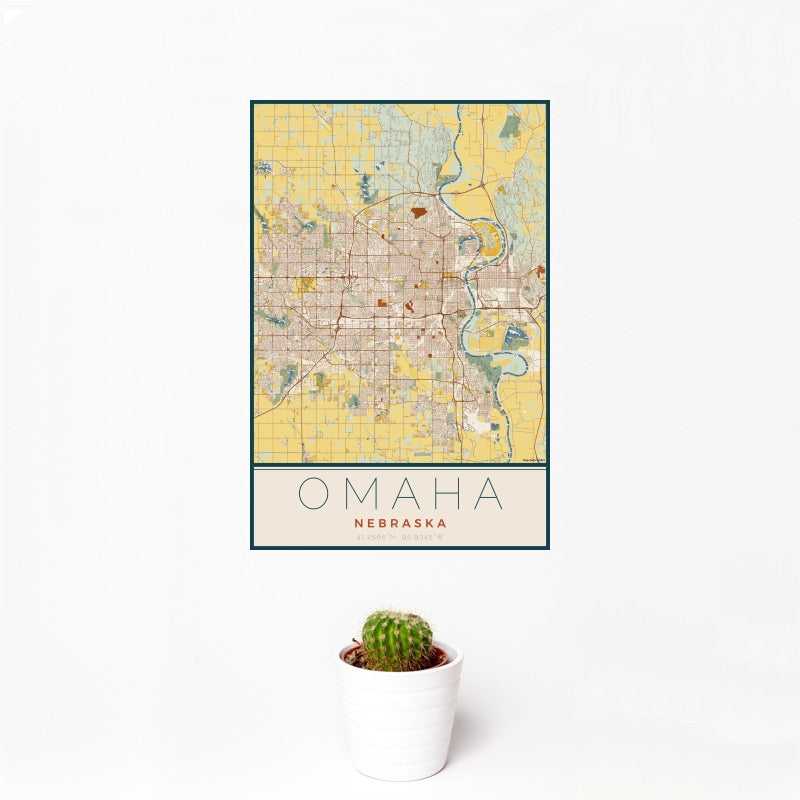Omaha - Nebraska Map Print in Woodblock
