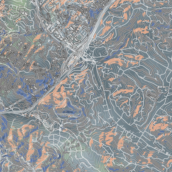 Orinda California Map Print in Afternoon Style Zoomed In Close Up Showing Details