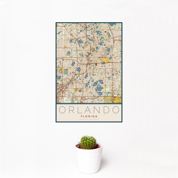 Orlando - Florida Map Print in Woodblock