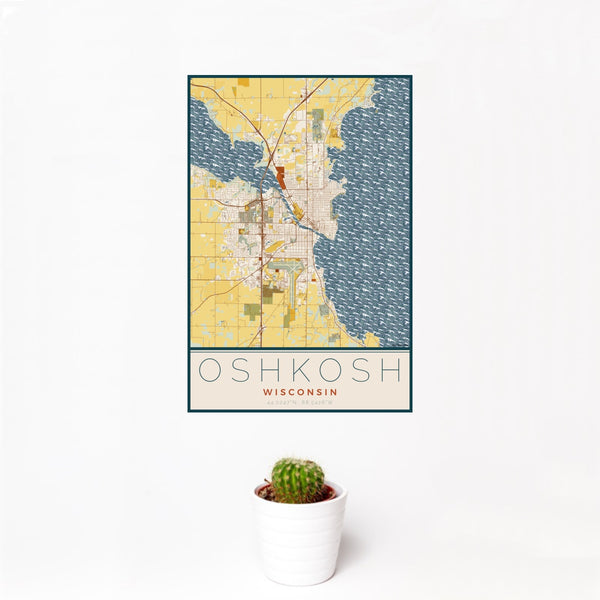 Oshkosh - Wisconsin Map Print in Woodblock