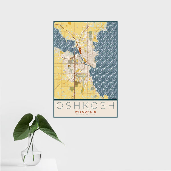 Oshkosh - Wisconsin Map Print in Woodblock