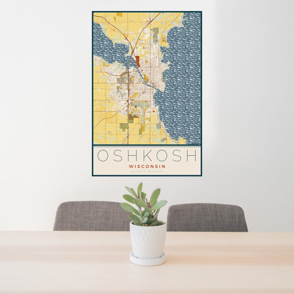 Oshkosh - Wisconsin Map Print in Woodblock