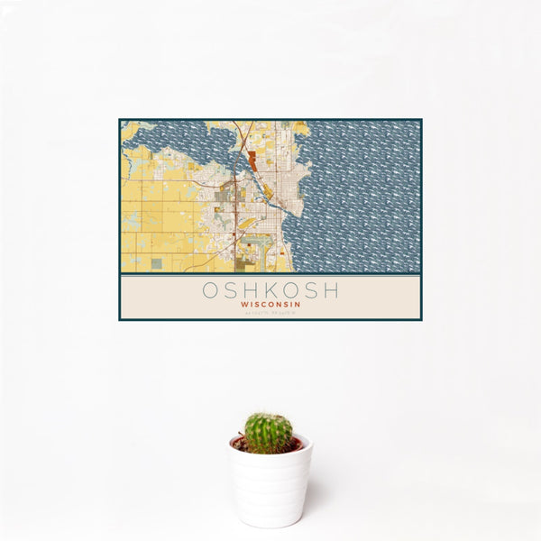 Oshkosh - Wisconsin Map Print in Woodblock