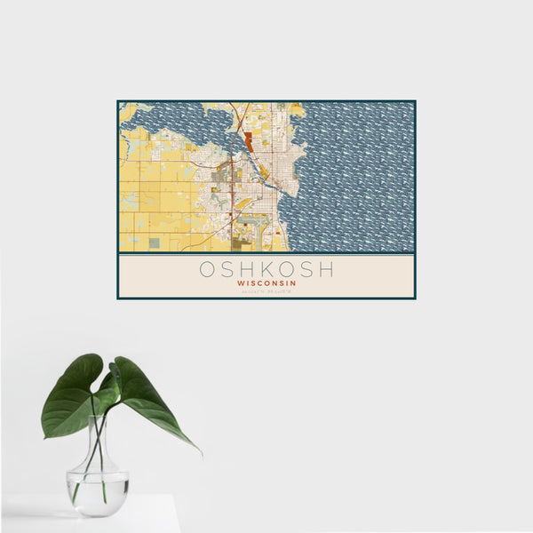 Oshkosh - Wisconsin Map Print in Woodblock