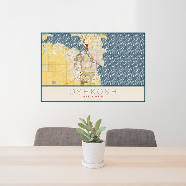 Oshkosh - Wisconsin Map Print in Woodblock