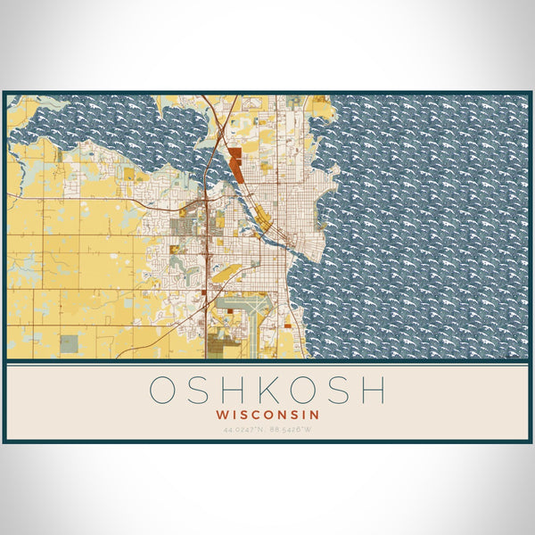 Oshkosh - Wisconsin Map Print in Woodblock