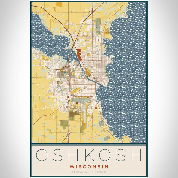 Oshkosh - Wisconsin Map Print in Woodblock