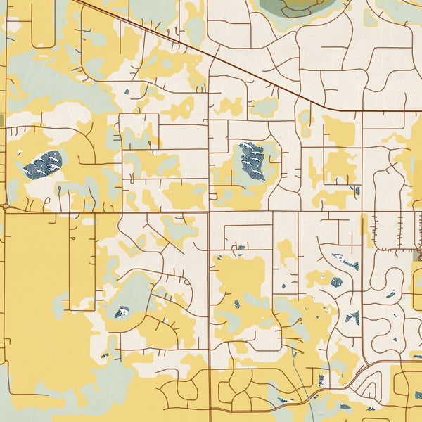 Otsego Minnesota Map Print in Woodblock Style Zoomed In Close Up Showing Details