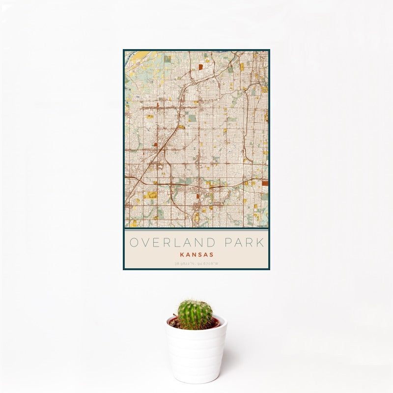 Overland Park - Kansas Map Print in Woodblock