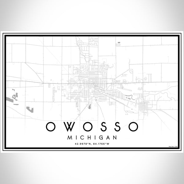 Owosso Michigan Map Print Landscape Orientation in Classic Style With Shaded Background