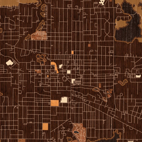 Owosso Michigan Map Print in Ember Style Zoomed In Close Up Showing Details