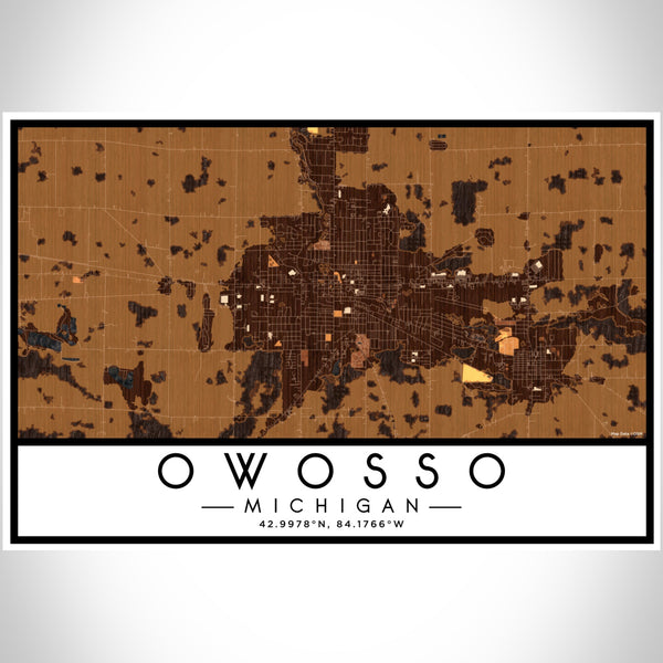Owosso Michigan Map Print Landscape Orientation in Ember Style With Shaded Background