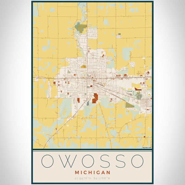 Owosso Michigan Map Print Portrait Orientation in Woodblock Style With Shaded Background