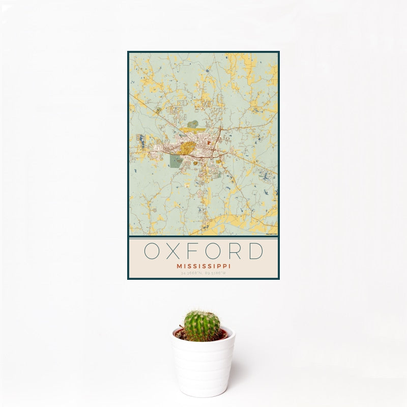 Oxford - Mississippi Map Print in Woodblock