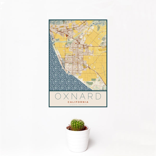 Oxnard - California Map Print in Woodblock
