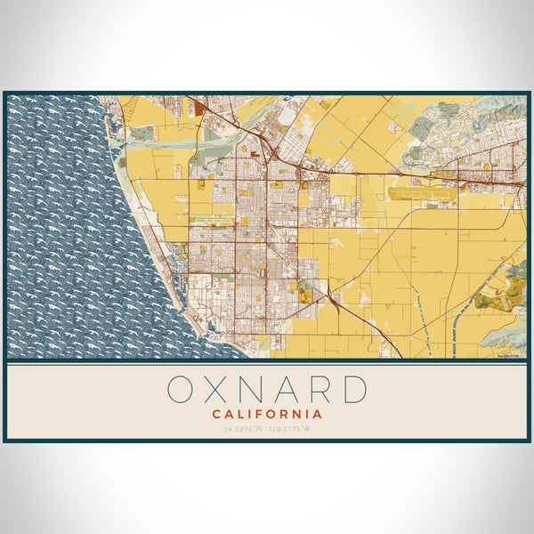 Oxnard - California Map Print in Woodblock