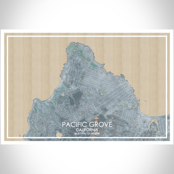 Pacific Grove California Map Print Landscape Orientation in Afternoon Style With Shaded Background