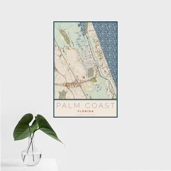 Palm Coast - Florida Map Print in Woodblock
