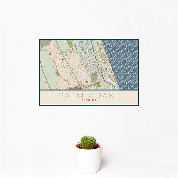 Palm Coast - Florida Map Print in Woodblock