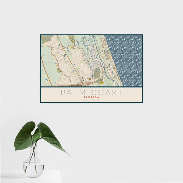 Palm Coast - Florida Map Print in Woodblock