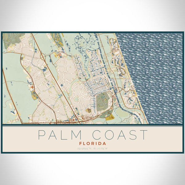 Palm Coast - Florida Map Print in Woodblock