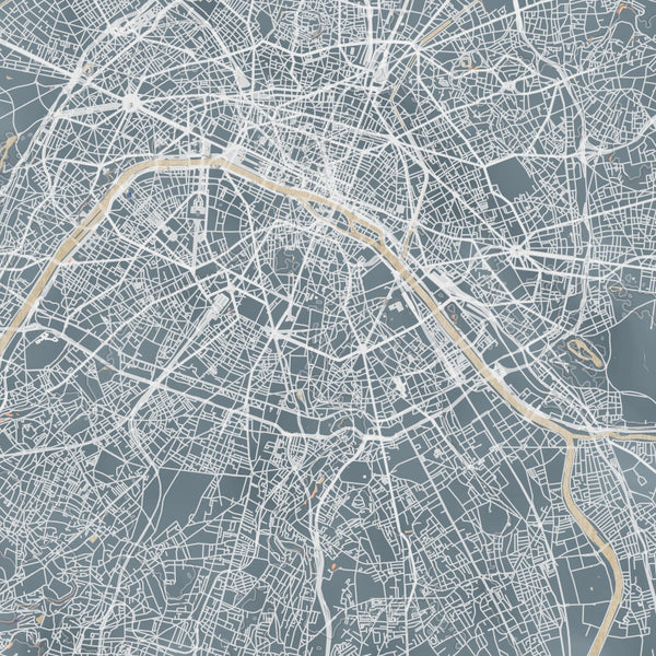 Paris France Map Print in Afternoon Style Zoomed In Close Up Showing Details