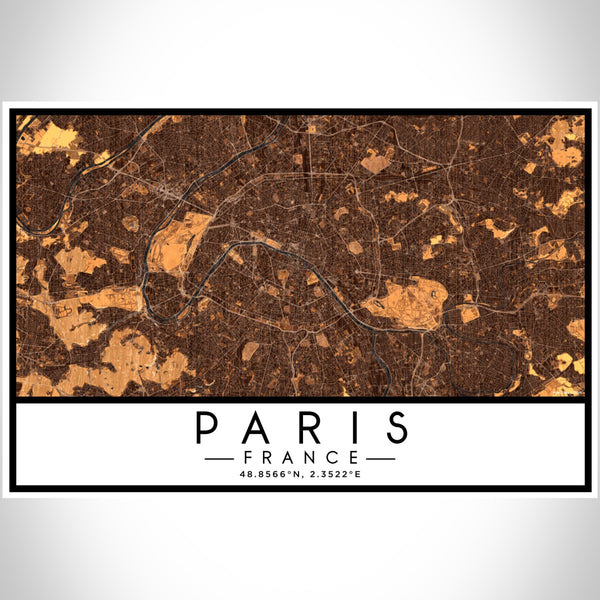 Paris France Map Print Landscape Orientation in Ember Style With Shaded Background