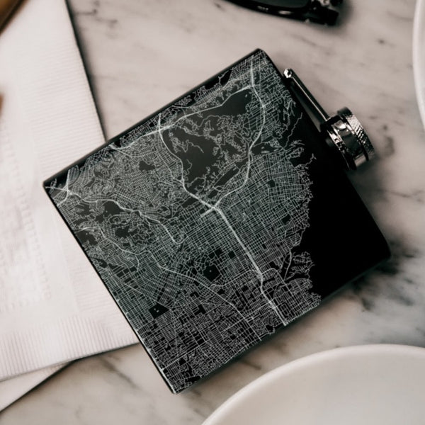 Pasadena - California Map Hip Flask in Matte Black
