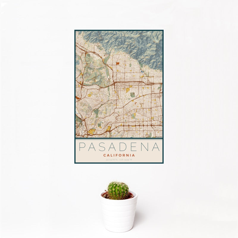 Pasadena - California Map Print in Woodblock