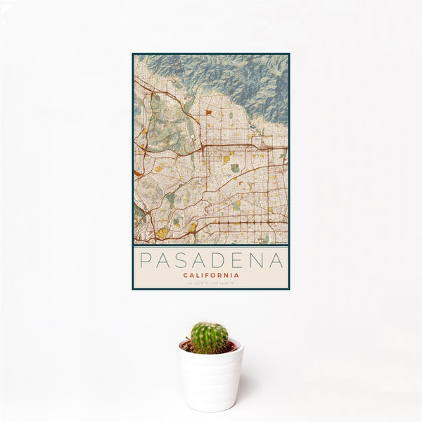 Pasadena - California Map Print in Woodblock