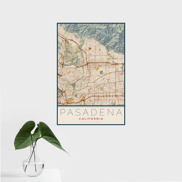 Pasadena - California Map Print in Woodblock