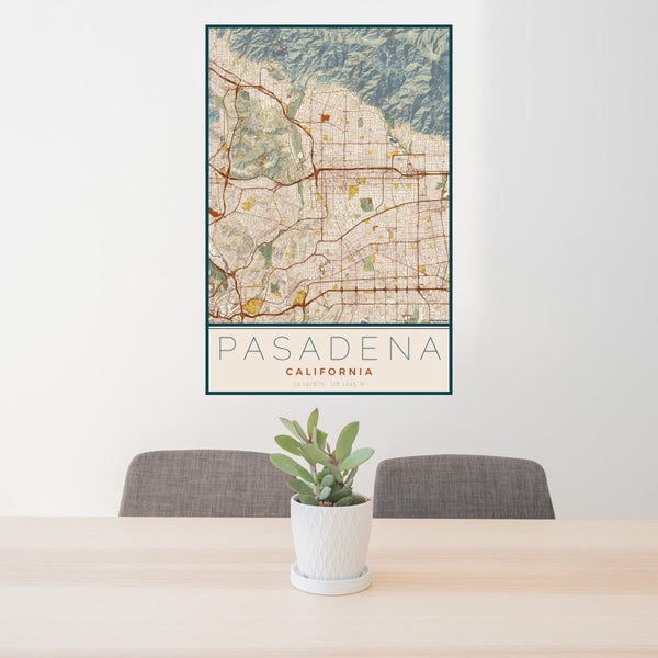 Pasadena - California Map Print in Woodblock