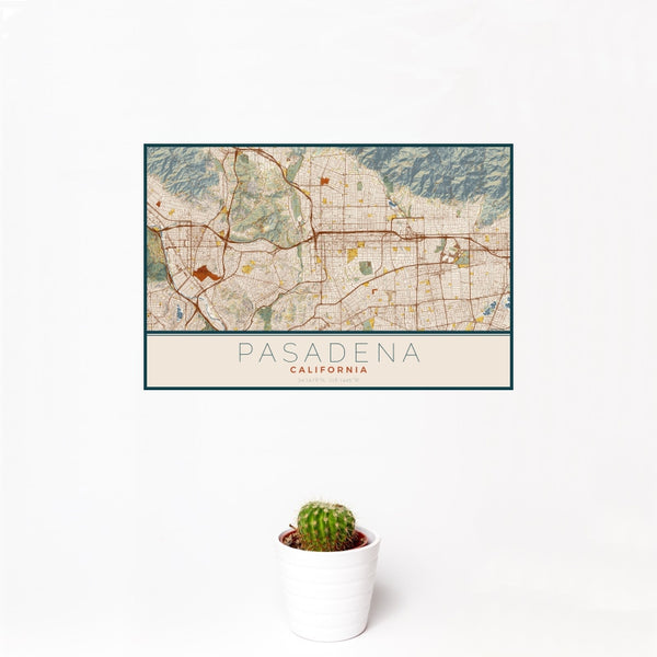 Pasadena - California Map Print in Woodblock