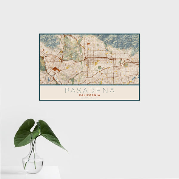 Pasadena - California Map Print in Woodblock