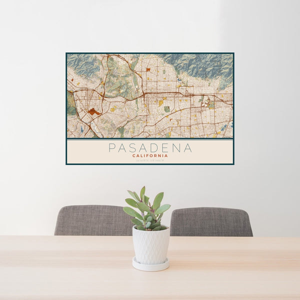 Pasadena - California Map Print in Woodblock