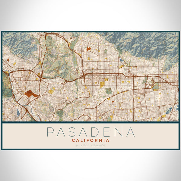 Pasadena - California Map Print in Woodblock