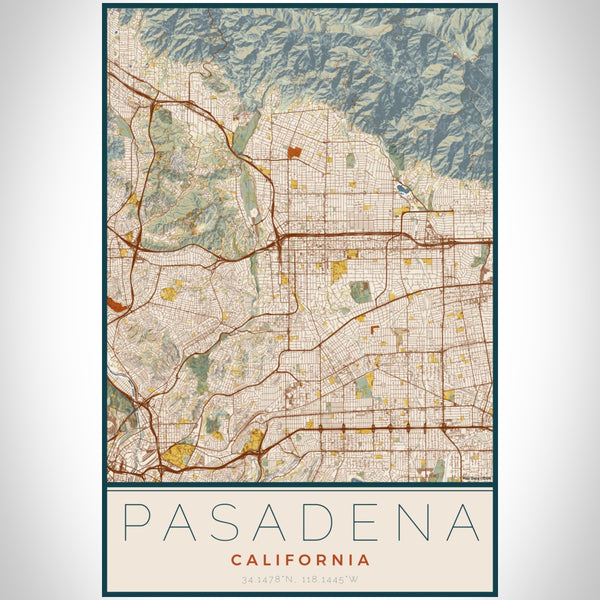 Pasadena - California Map Print in Woodblock