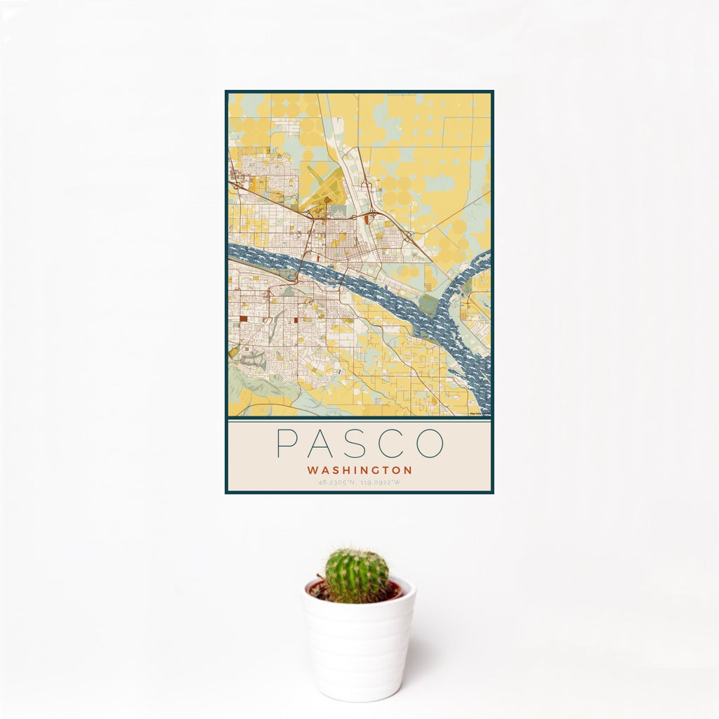 Pasco - Washington Map Print in Woodblock