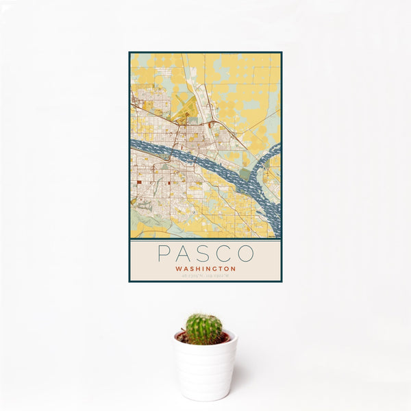 Pasco - Washington Map Print in Woodblock