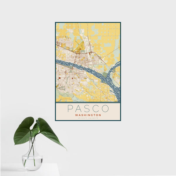 Pasco - Washington Map Print in Woodblock