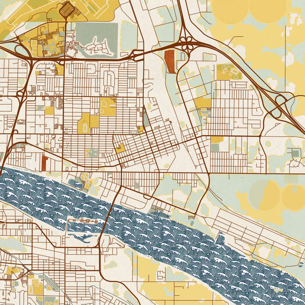 Pasco - Washington Map Print in Woodblock