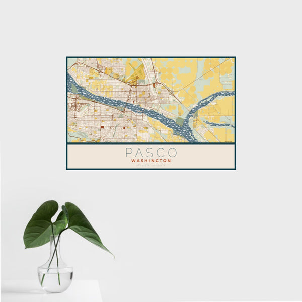 Pasco - Washington Map Print in Woodblock