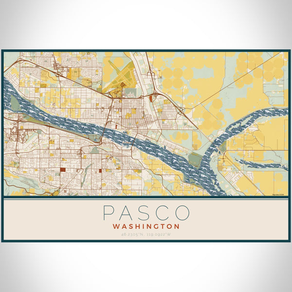 Pasco - Washington Map Print in Woodblock