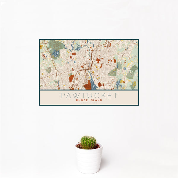 Pawtucket - Rhode Island Map Print in Woodblock