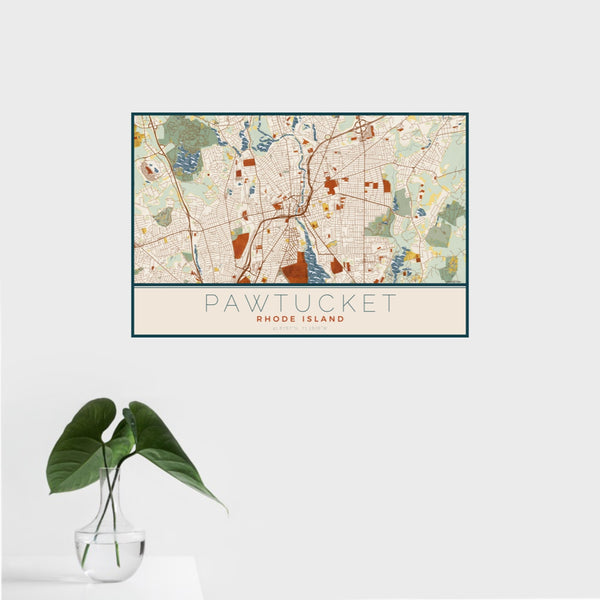 Pawtucket - Rhode Island Map Print in Woodblock