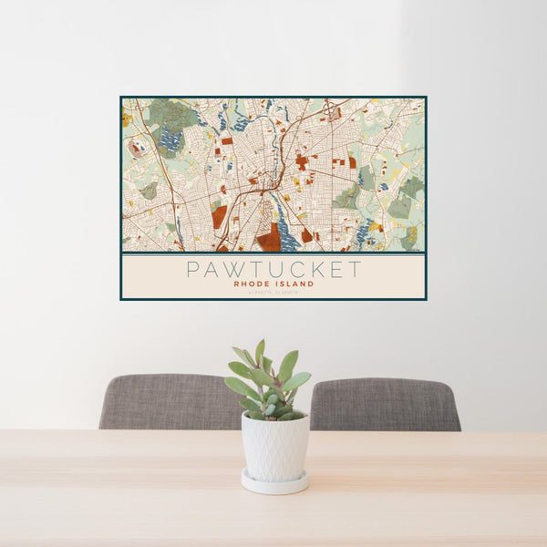 Pawtucket - Rhode Island Map Print in Woodblock
