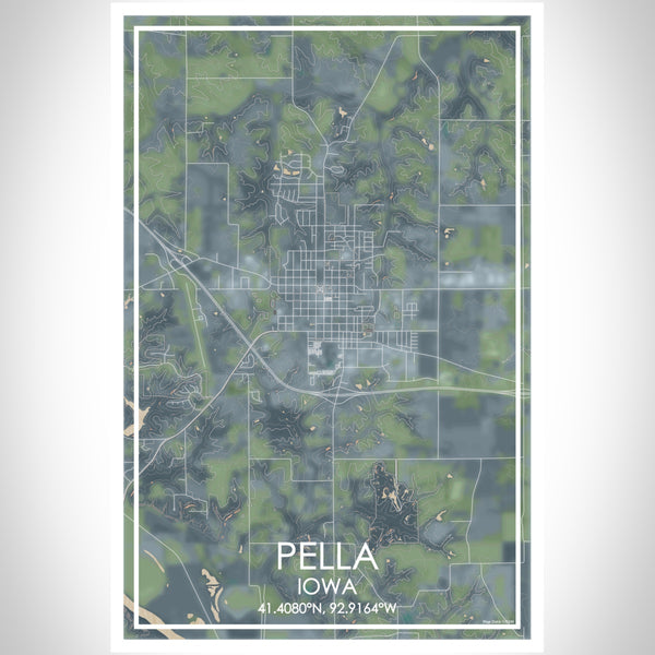 Pella Iowa Map Print Portrait Orientation in Afternoon Style With Shaded Background