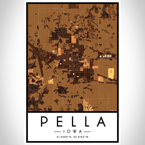 Pella Iowa Map Print Portrait Orientation in Ember Style With Shaded Background