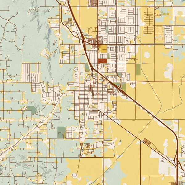 Perris - California Map Print in Woodblock