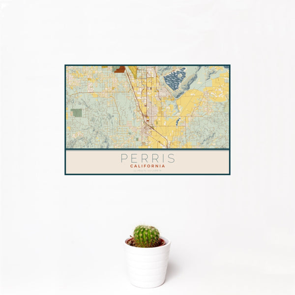 Perris - California Map Print in Woodblock